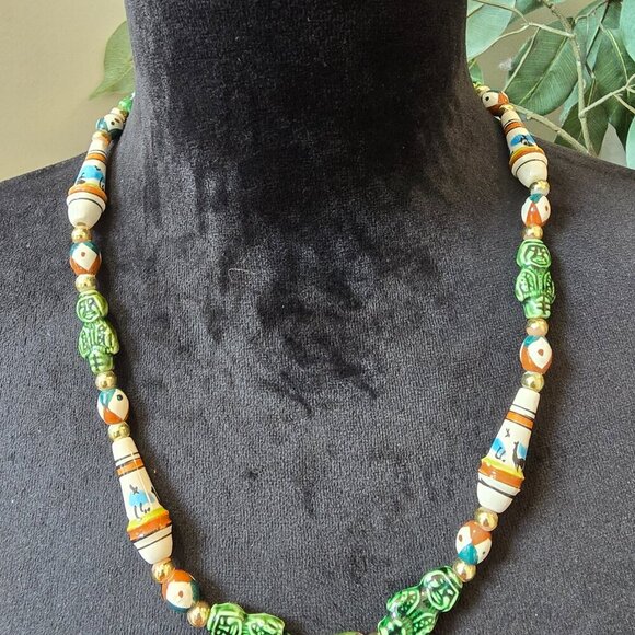 Womens Fashion Multicolor Krobo Beaded Necklace Jewelry with Hook & Eye - Picture 2 of 6